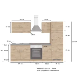 Held Küchenzeile Sorrella 270cm mit Backofen und Kühlschrank - Eiche
