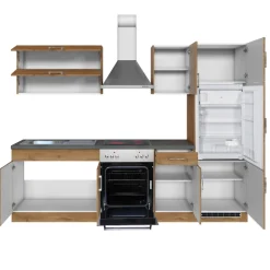 Held Küchenzeile Sorrella 270cm mit Backofen und Kühlschrank - Eiche