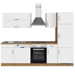 Held Küchenzeile Sorrella 270cm mit Backofen, Geschirrspüler und Kühlschrank - weiß/Eiche