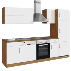 Held Küchenzeile Sorrella 270cm mit Backofen, Geschirrspüler und Kühlschrank - weiß/Eiche
