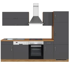 Held Küchenzeile Sorrella 270cm mit Backofen, Geschirrspüler und Kühlschrank - anthrazit/ocker