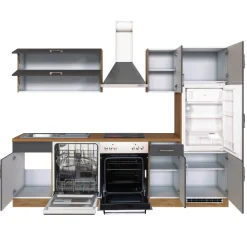 Held Küchenzeile Sorrella 270cm mit Backofen, Geschirrspüler und Kühlschrank - anthrazit/ocker