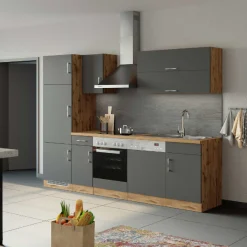 Held Küchenzeile Sorrella 270cm mit Backofen, Geschirrspüler und Kühlschrank - anthrazit/ocker