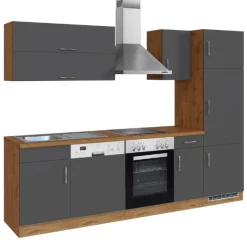 Held Küchenzeile Sorrella 270cm mit Backofen, Geschirrspüler und Kühlschrank - anthrazit/ocker