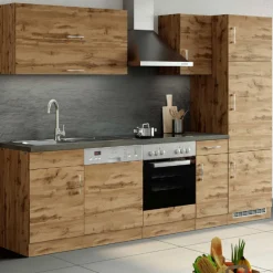 Held Küchenzeile Sorrella 270cm mit Backofen, Geschirrspüler und Kühlschrank - Eiche