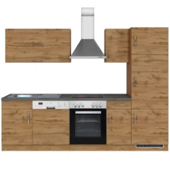 Held Küchenzeile Sorrella 270cm mit Backofen, Geschirrspüler und Kühlschrank - Eiche