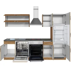 Held Küchenzeile Sorrella 270cm mit Backofen, Geschirrspüler und Kühlschrank - Eiche