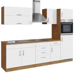 Held Küchenzeile Sorrella 270cm mit Backofen und Kühlschrank - weiß/Eiche