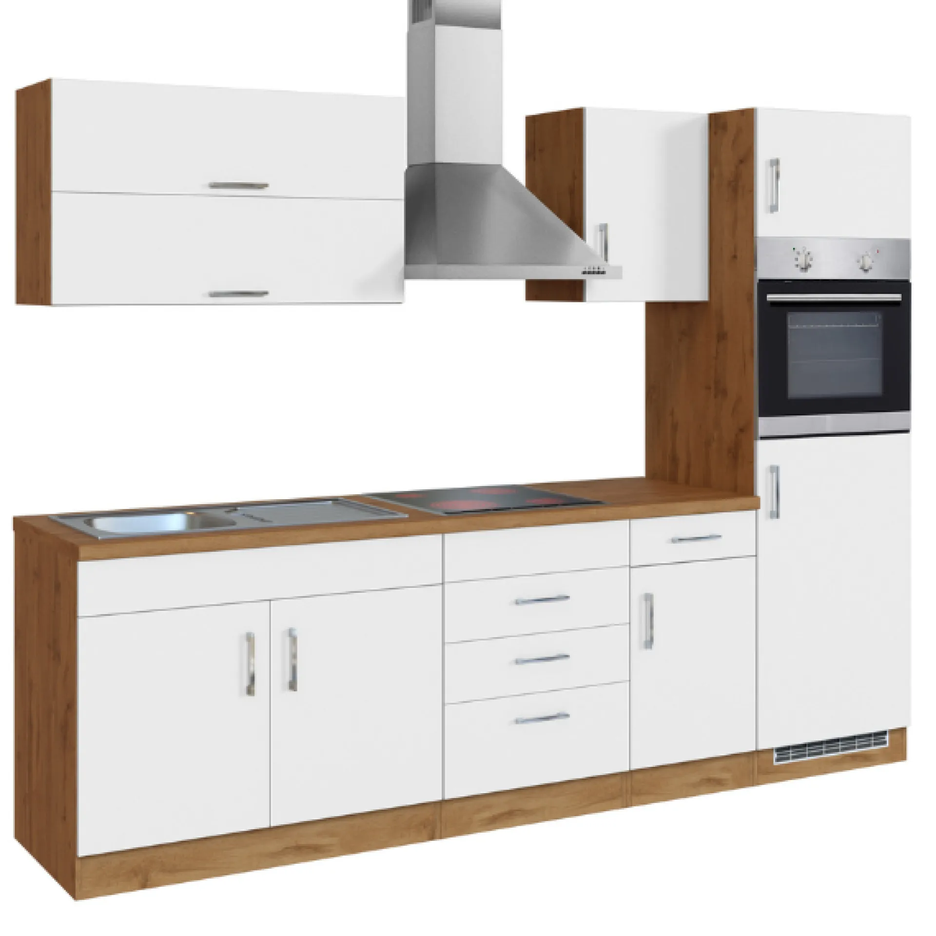Held Küchenzeile Sorrella 270cm mit Backofen und Kühlschrank - weiß/Eiche