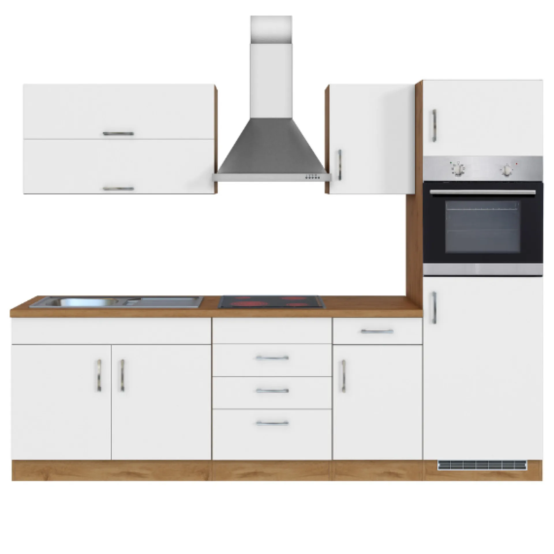 Held Küchenzeile Sorrella 270cm mit Backofen und Kühlschrank - weiß/Eiche
