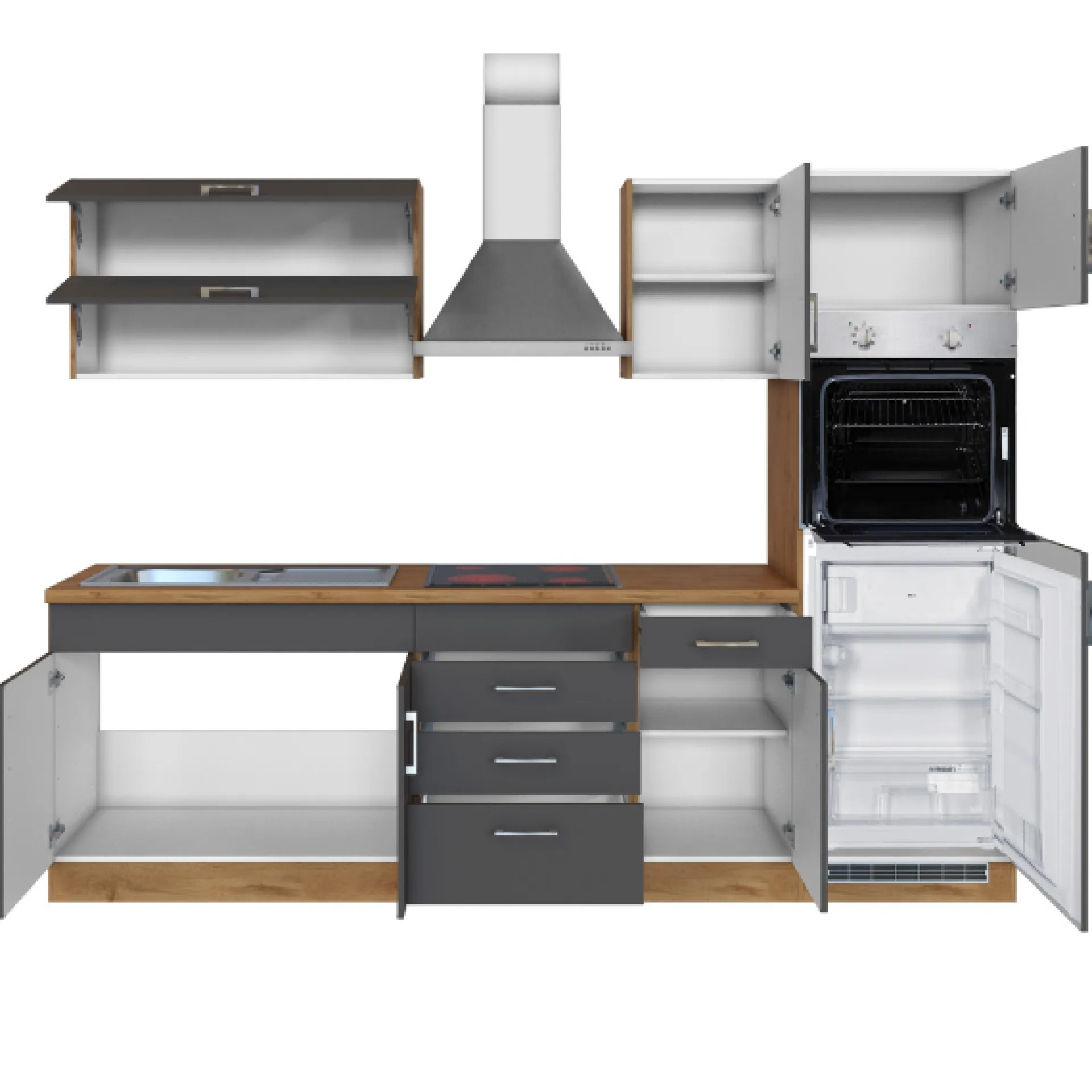 Held Küchenzeile Sorrella 270cm mit Backofen und Kühlschrank - anthrazit/ocker