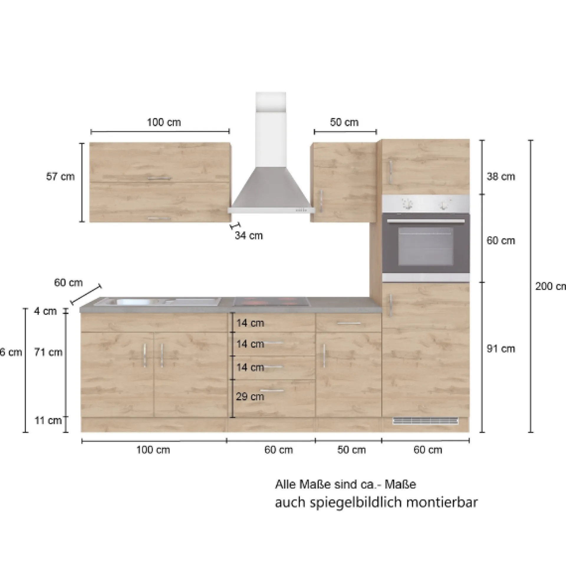 Held Küchenzeile Sorrella 270cm mit Backofen und Kühlschrank - anthrazit/ocker