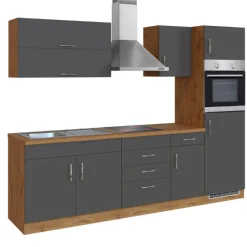 Held Küchenzeile Sorrella 270cm mit Backofen und Kühlschrank - anthrazit/ocker