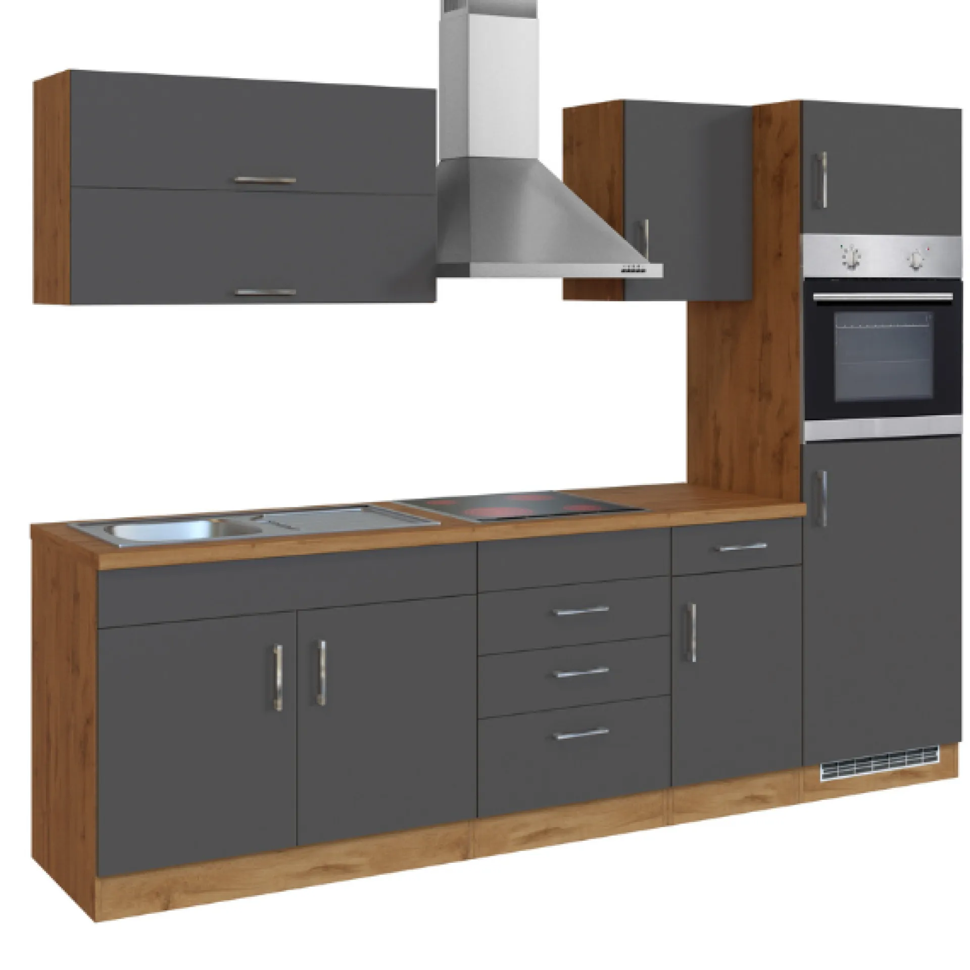 Held Küchenzeile Sorrella 270cm mit Backofen und Kühlschrank - anthrazit/ocker