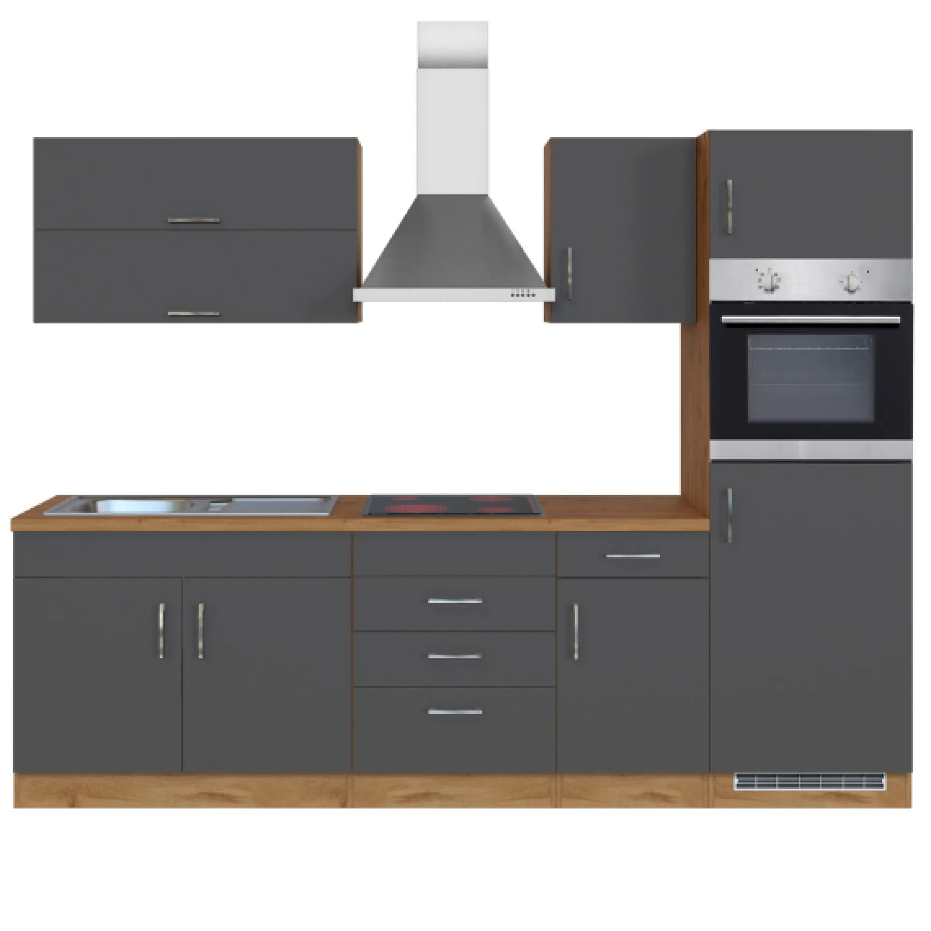 Held Küchenzeile Sorrella 270cm mit Backofen und Kühlschrank - anthrazit/ocker