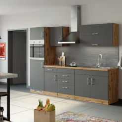 Held Küchenzeile Sorrella 270cm mit Backofen und Kühlschrank - anthrazit/ocker