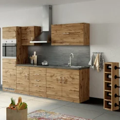 Held Küchenzeile Sorrella 270cm mit Backofen und Kühlschrank - Eiche