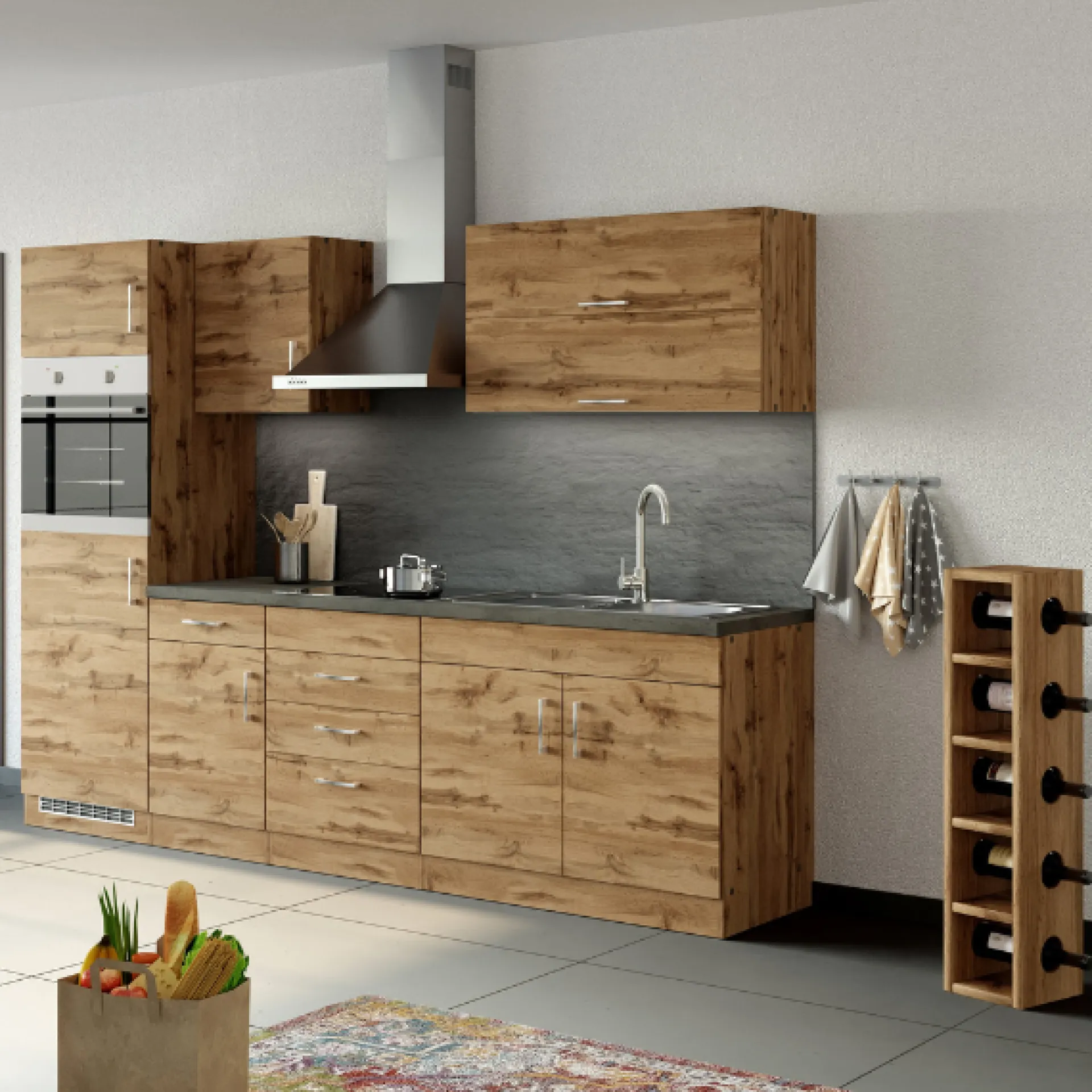 Held Küchenzeile Sorrella 270cm mit Backofen und Kühlschrank - Eiche