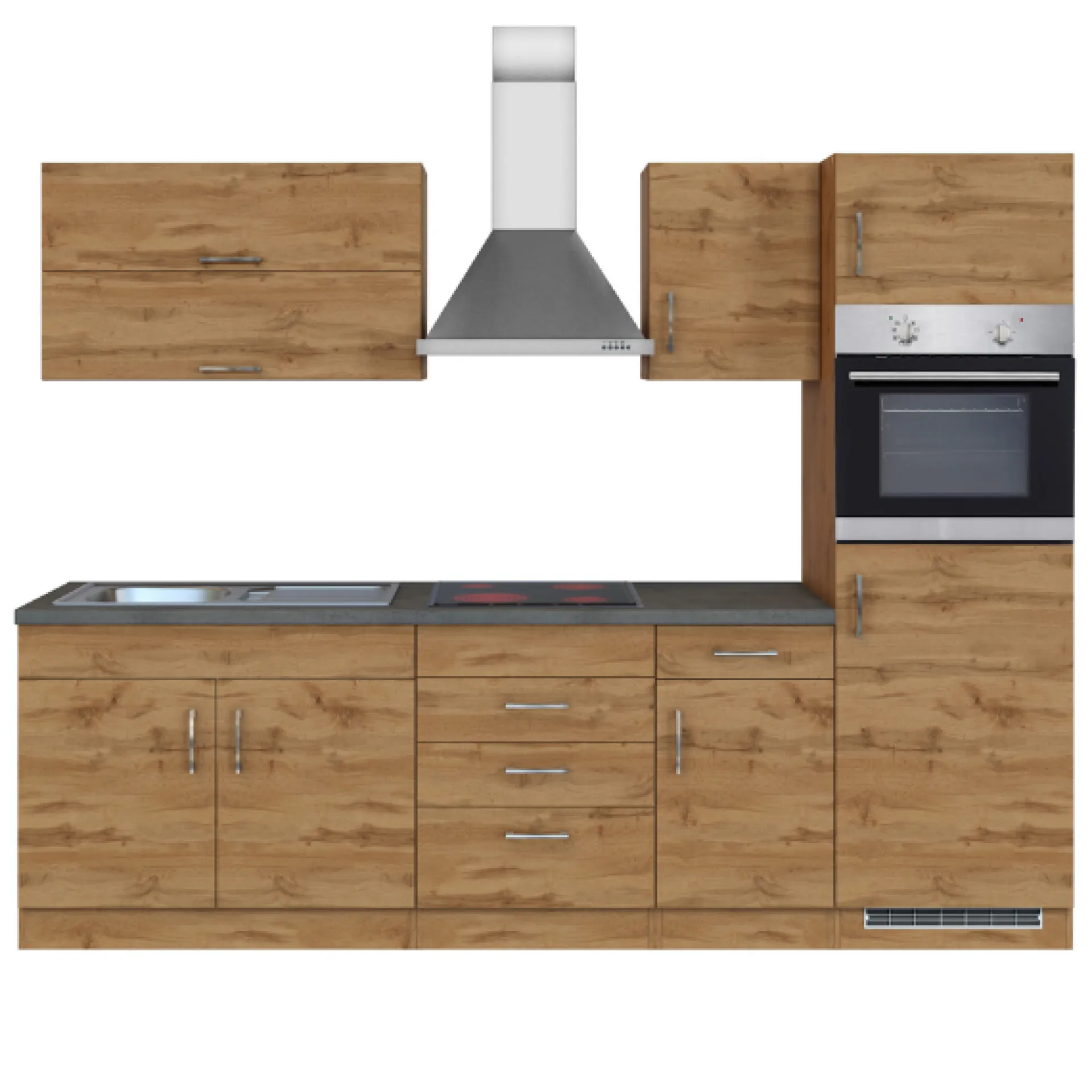 Held Küchenzeile Sorrella 270cm mit Backofen und Kühlschrank - Eiche