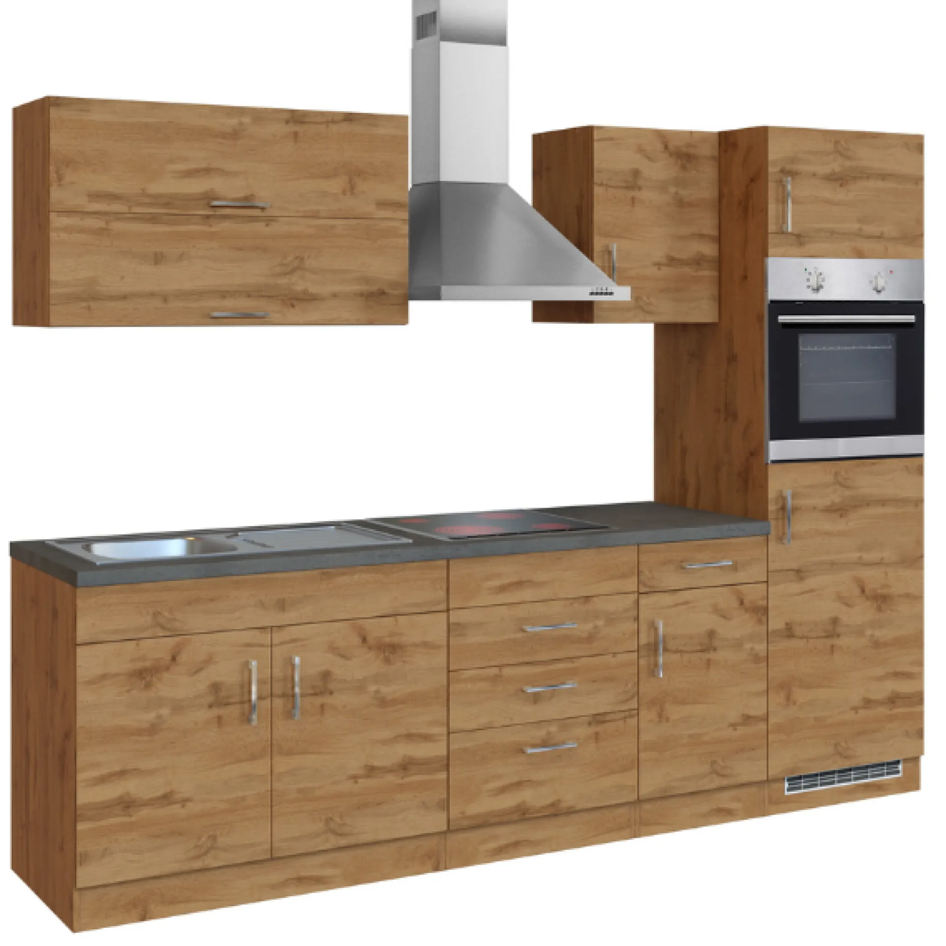 Held Küchenzeile Sorrella 270cm mit Backofen und Kühlschrank - Eiche