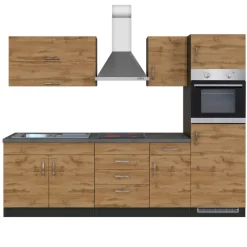 Held Küchenzeile Sorrella 270cm mit Backofen und Kühlschrank - Eiche/Graphit