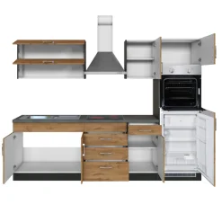 Held Küchenzeile Sorrella 270cm mit Backofen und Kühlschrank - Eiche/Graphit