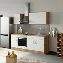 Held Küchenzeile Sorrella 210cm mit eingebautem Backofen - weiß/Eiche