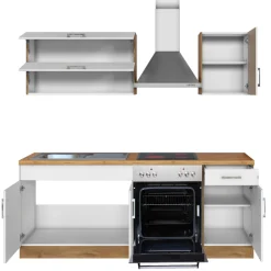 Held Küchenzeile Sorrella 210cm mit eingebautem Backofen - weiß/Eiche