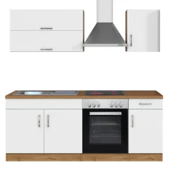 Held Küchenzeile Sorrella 210cm mit eingebautem Backofen - weiß/Eiche