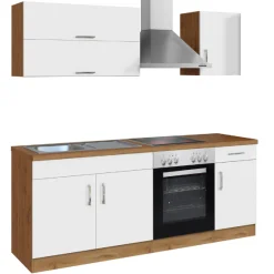 Held Küchenzeile Sorrella 210cm mit eingebautem Backofen - weiß/Eiche