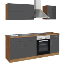 Held Küchenzeile Sorrella 210cm mit eingebautem Backofen - anthrazit/ocker