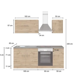 Held Küchenzeile Sorrella 210cm mit eingebautem Backofen - anthrazit/ocker