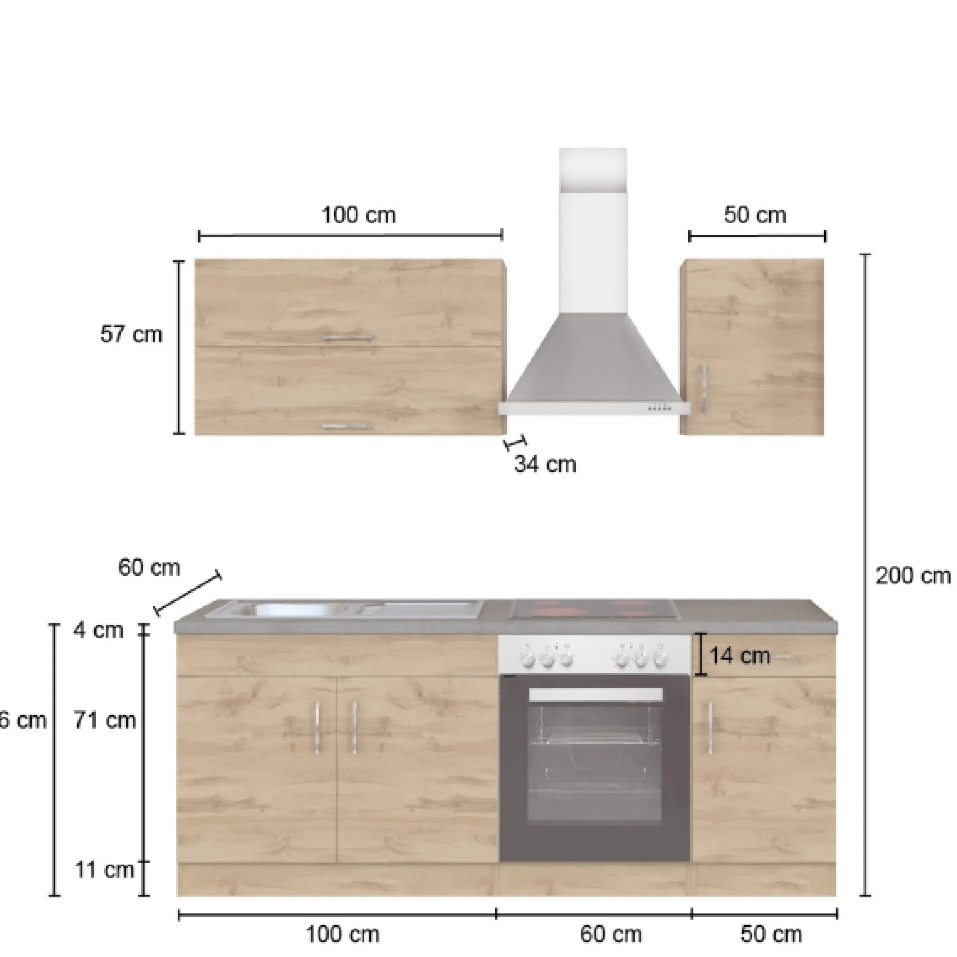 Held Küchenzeile Sorrella 210cm mit eingebautem Backofen - anthrazit/ocker