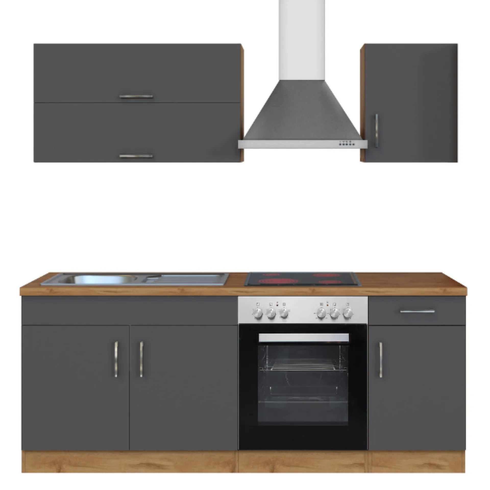 Held Küchenzeile Sorrella 210cm mit eingebautem Backofen - anthrazit/ocker