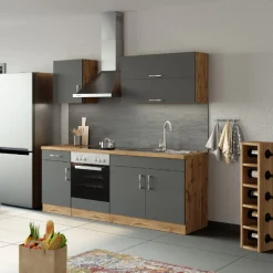 Held Küchenzeile Sorrella 210cm mit eingebautem Backofen - anthrazit/ocker