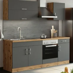Held Küchenzeile Sorrella 210cm mit eingebautem Backofen - anthrazit/ocker