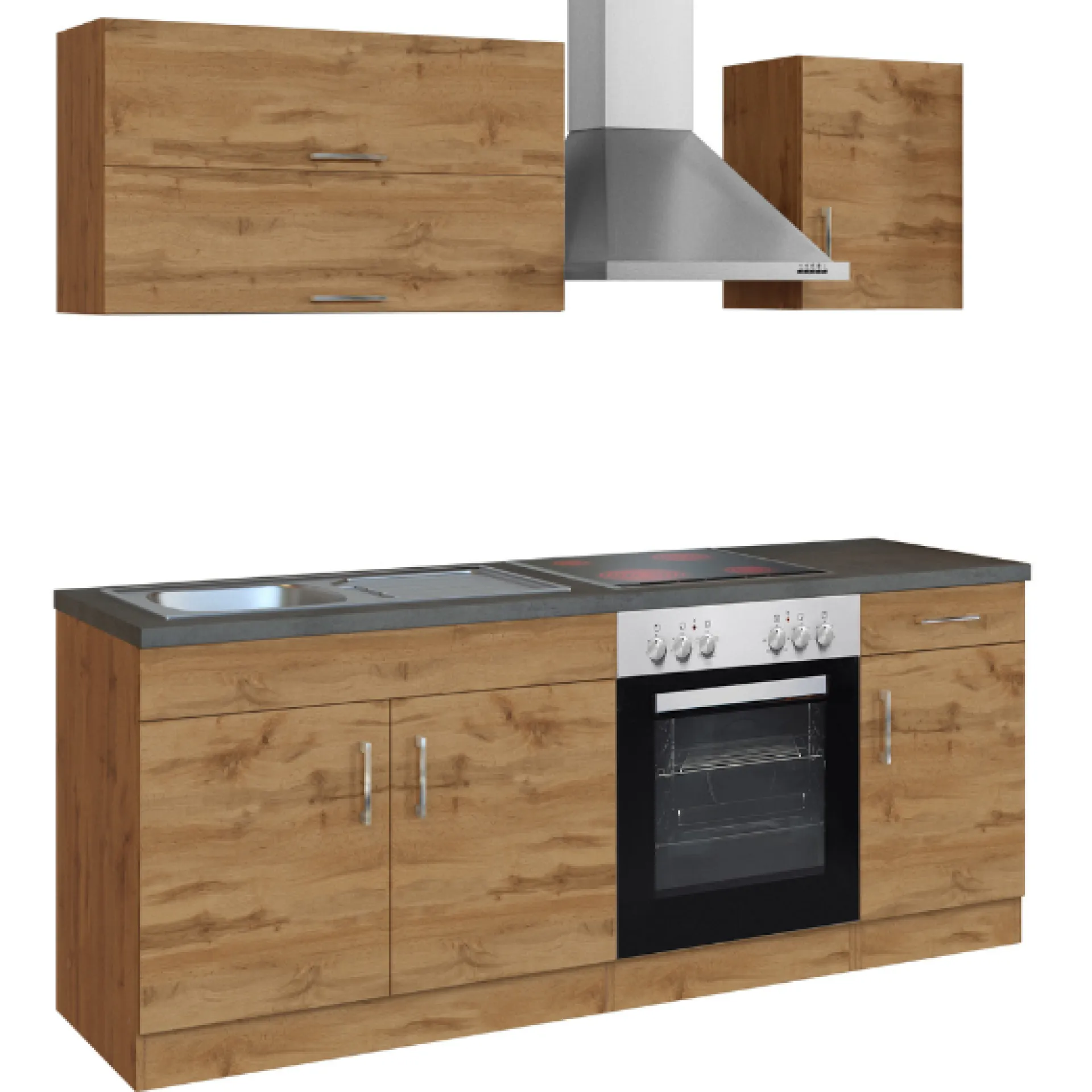 Held Küchenzeile Sorrella 210cm mit eingebautem Backofen - Eiche