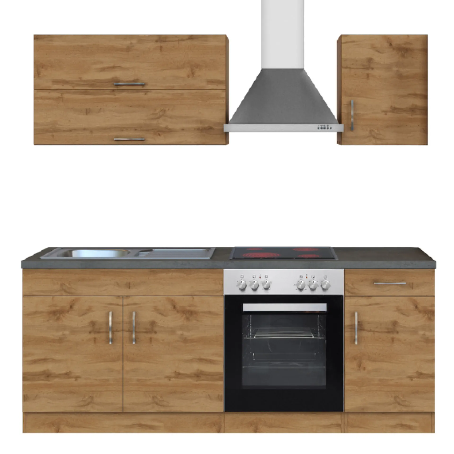 Held Küchenzeile Sorrella 210cm mit eingebautem Backofen - Eiche