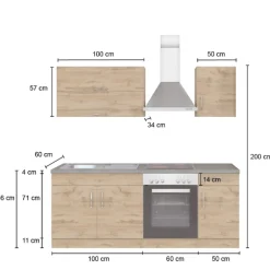 Held Küchenzeile Sorrella 210cm mit eingebautem Backofen - Eiche/Graphit