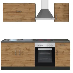 Held Küchenzeile Sorrella 210cm mit eingebautem Backofen - Eiche/Graphit