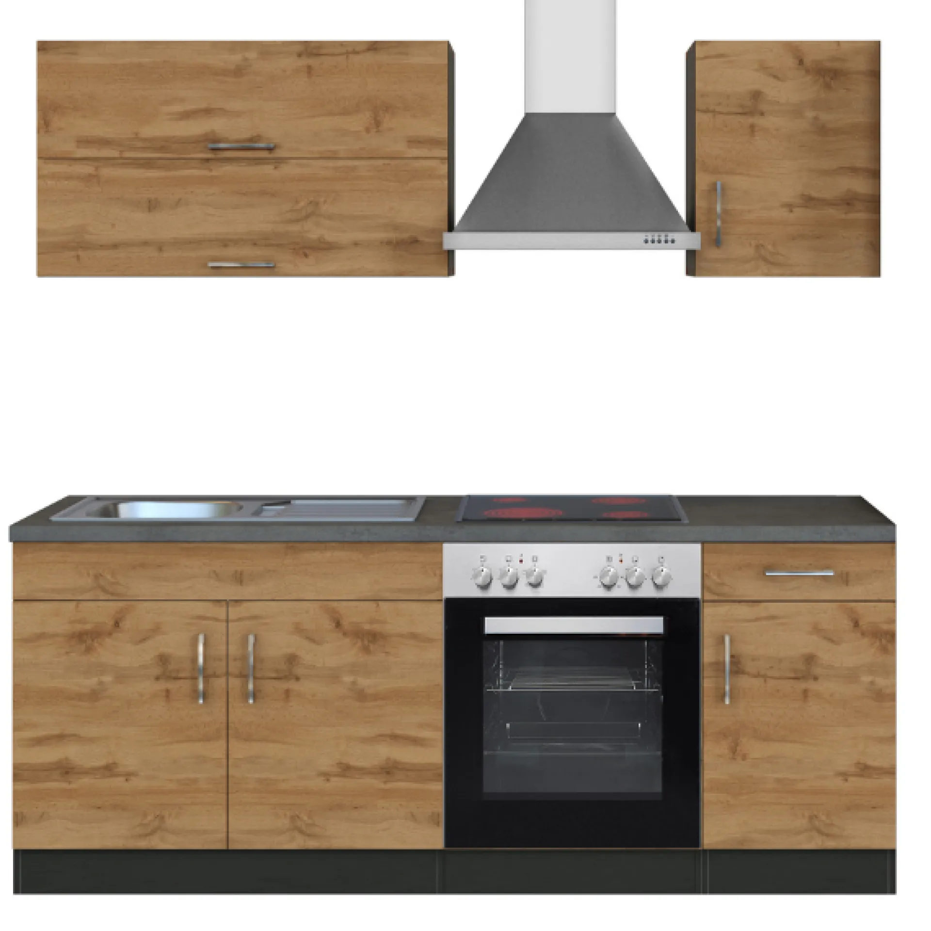 Held Küchenzeile Sorrella 210cm mit eingebautem Backofen - Eiche/Graphit