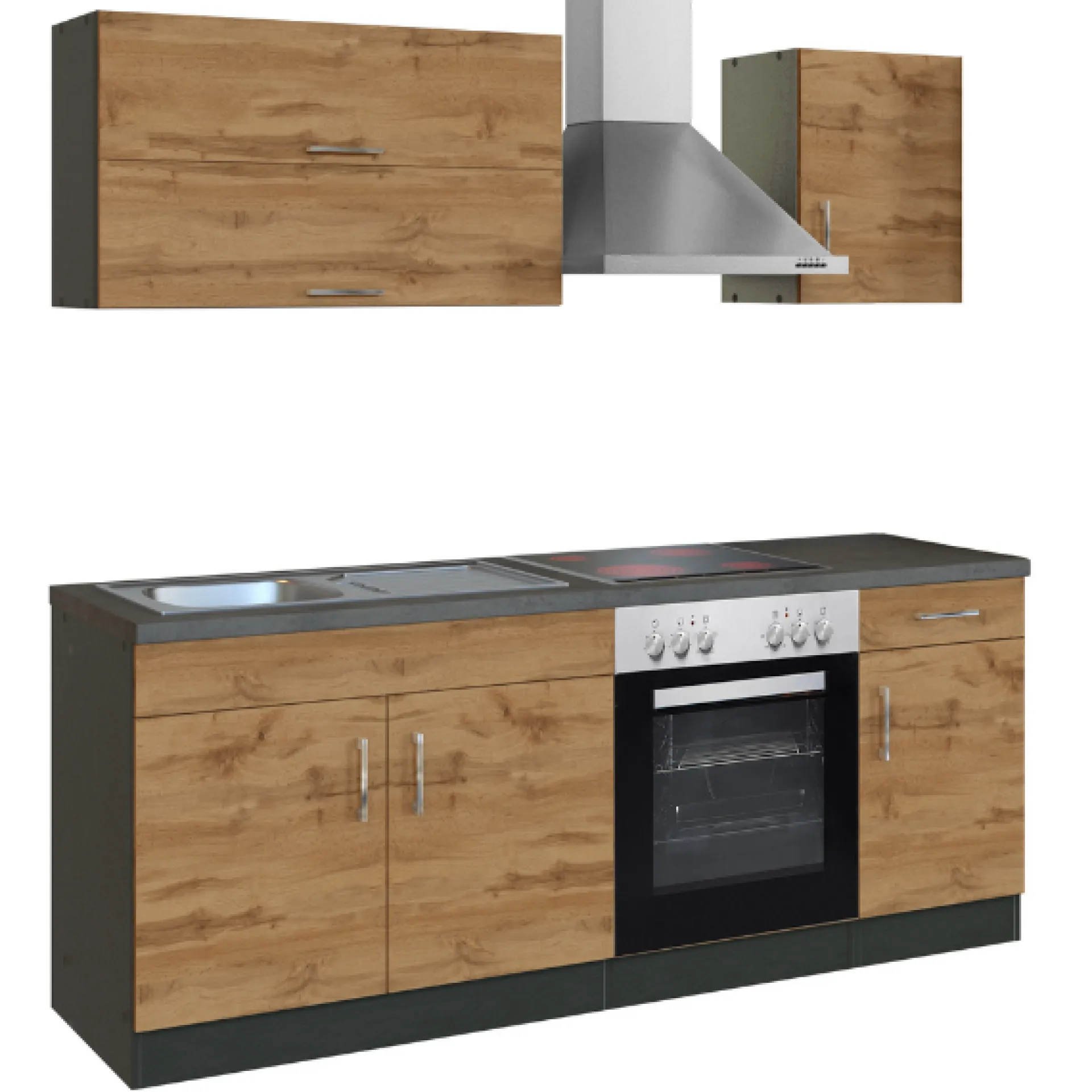Held Küchenzeile Sorrella 210cm mit eingebautem Backofen - Eiche/Graphit