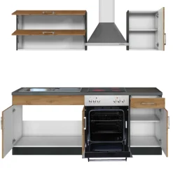 Held Küchenzeile Sorrella 210cm mit eingebautem Backofen - Eiche/Graphit