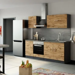 Held Küchenzeile Sorrella 210cm mit eingebautem Backofen - Eiche/Graphit