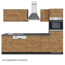Held Küchenzeile Sorrella 270cm mit Geschirrspüler, Backofen und Kühlschrank - Eiche/Graphit
