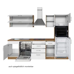 Held Küchenzeile Sorrella 270cm mit Geschirrspüler, Backofen und Kühlschrank - weiß/Eiche