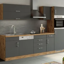 Held Küchenzeile Sorrella 270cm mit Geschirrspüler, Backofen und Kühlschrank - anthrazit/ocker