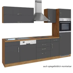 Held Küchenzeile Sorrella 270cm mit Geschirrspüler, Backofen und Kühlschrank - anthrazit/ocker