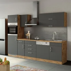 Held Küchenzeile Sorrella 270cm mit Geschirrspüler, Backofen und Kühlschrank - anthrazit/ocker