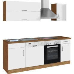 Held Küchenzeile Sorrella 210cm mit Geschirrspüler und Backofen - weiß/Eiche